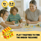 Treasure Hunt game with children and an adult searching for buried treasure on a colorful game board