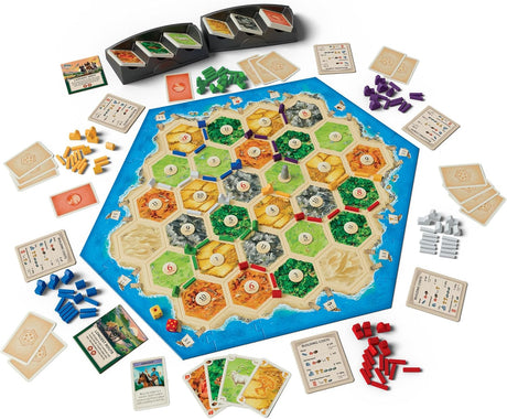 Catan 6th Ed | 5-6 Player Expansion board game pieces and cards displayed