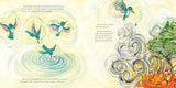 The Littlest Drop shows a tiny hummingbird carrying water drops to fight a forest fire in a vibrant illustration.