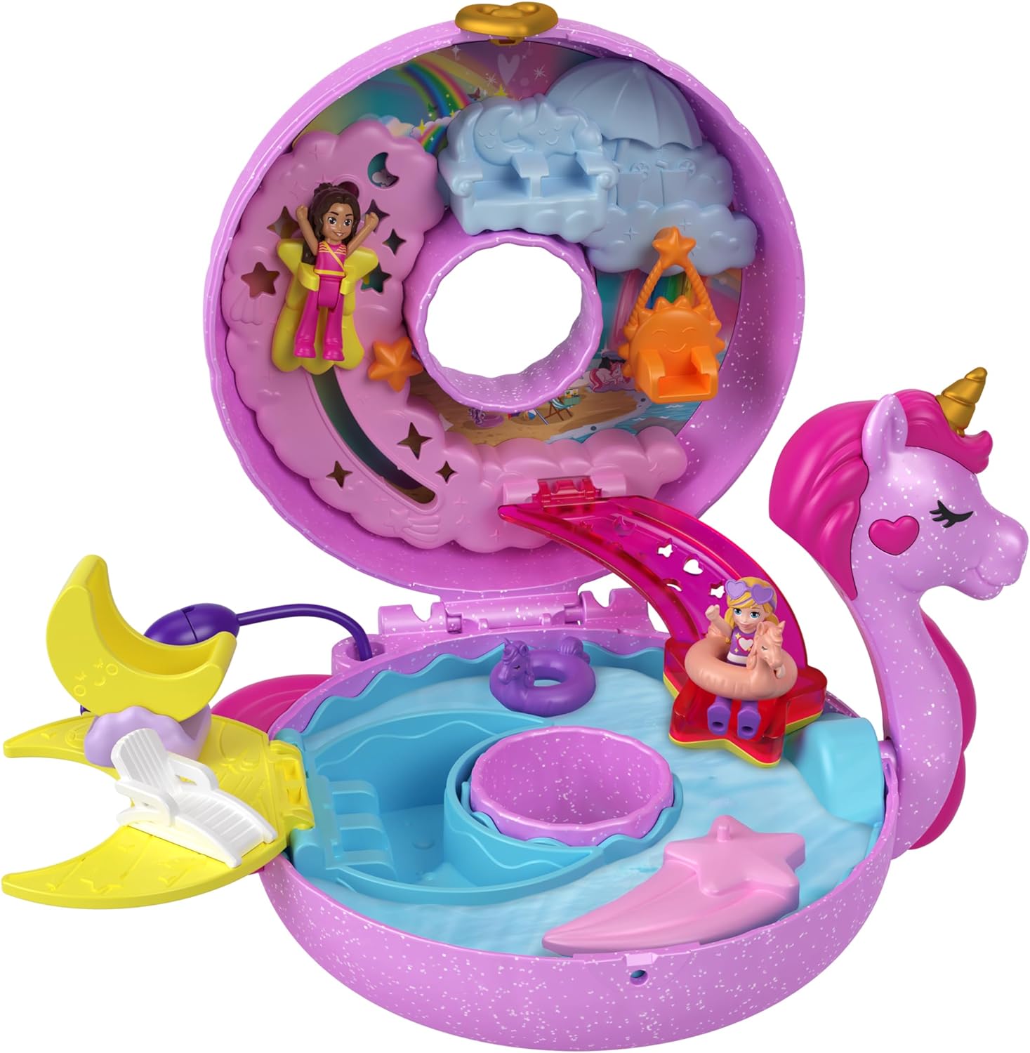 Polly Pocket Sparkle Cove Adventure Unicorn Floatie Compact Playset