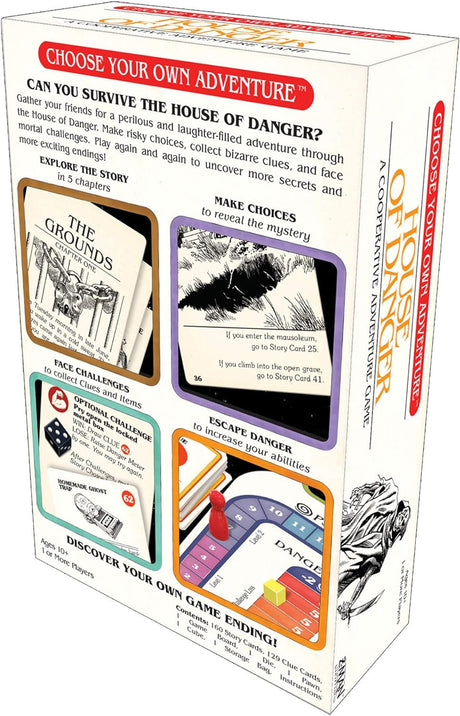 Choose Your Own Adventure Game: House of Danger boxed game with illustrated mystery challenge panels