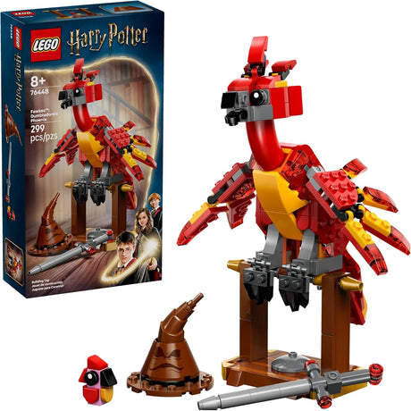 LEGO Harry Potter Fawkes: Dumbledore's Phoenix buildable figure with Sorting Hat and Sword of Gryffindor set.
