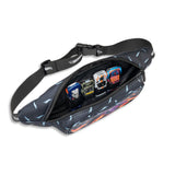 Hot Wheels Off the Track Belt Bag shown open with four toy cars inside