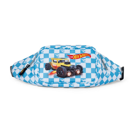Hot Wheels Turbo Blaze Belt Bag with blue checkerboard pattern and race car graphic