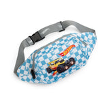 Hot Wheels Turbo Blaze Belt Bag with blue checkerboard pattern and race car graphic