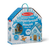 Winter Frost wooden gingerbread house play set with reusable decor and icy blue design for festive pretend play