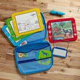Colorful Water WOW! drawing set with animal-themed boards, water pen, and zip-open carrying case on wooden surface
