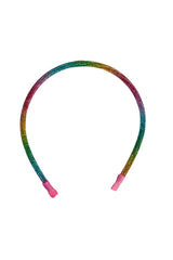 Rockin' Rainbow Headband covered in vibrant neon rainbow crystals with pink end tips for a bold, colorful look.
