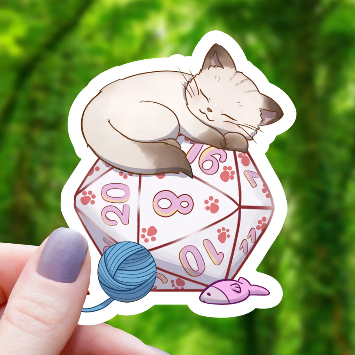 Cat on Polyhedral D20 Sticker