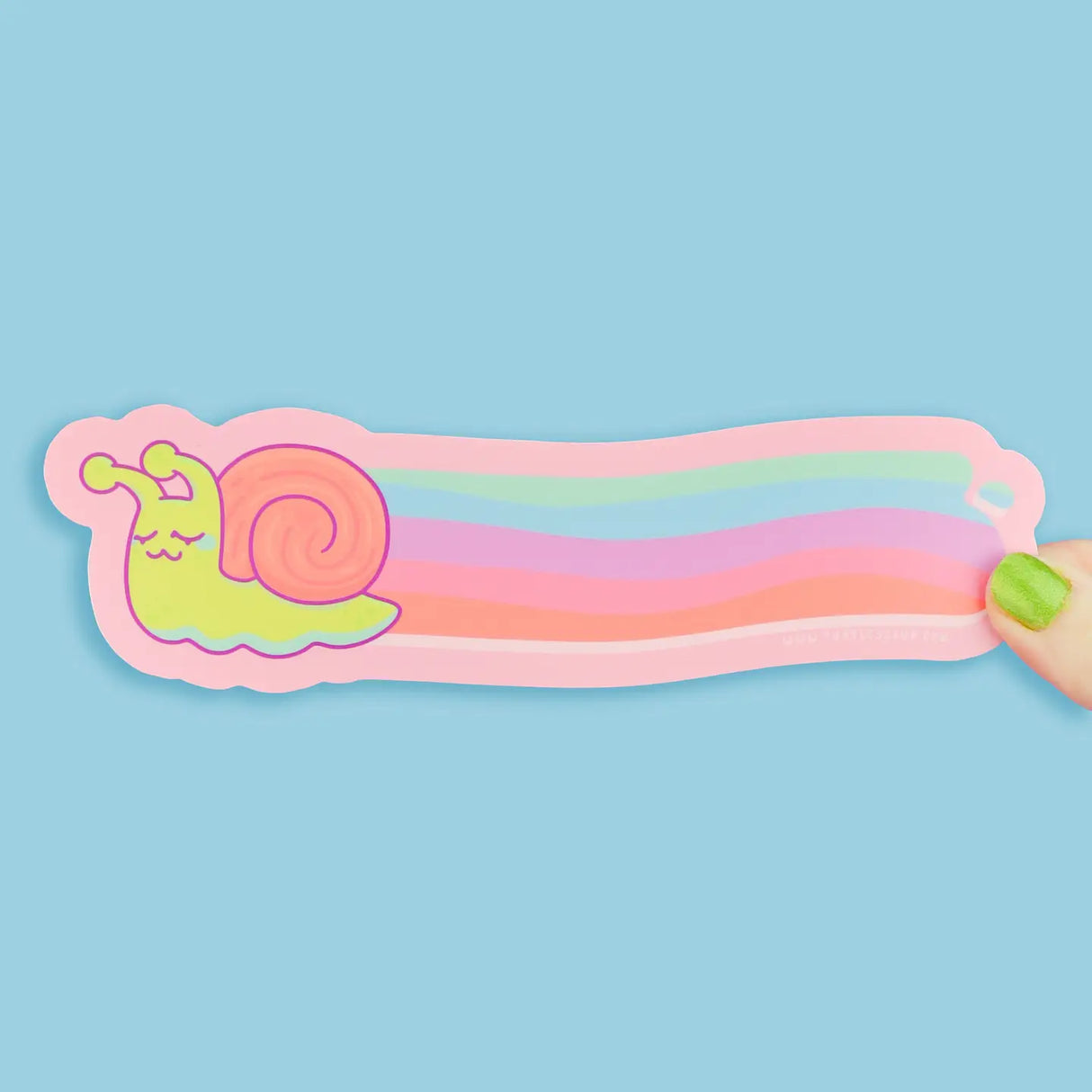 Rainbow Snail Long Sticker with colorful snail and rainbow trail, durable waterproof vinyl sticker for decoration.