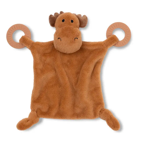 Teether Buddy | Max the Moose plush with silicone teether rings for soothing sore gums and infant comfort.