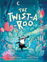 The Twist-A-Roo book cover showing Badger with colorful shapes in a magical forest at night.