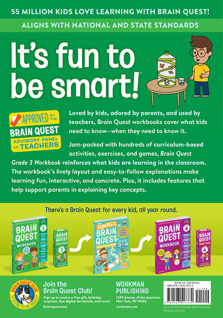 Brain Quest Workbook Grade 3 with engaging activities and games aligned to standards for fun, interactive learning.
