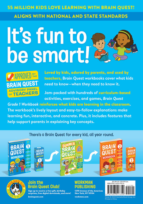 Brain Quest Workbook Grade 1 with fun, curriculum-based activities, exercises, and games for first graders.