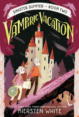 Cover of Sinister Summer Book 2: Vampiric Vacation showing two children and a spooky castle at night.