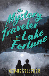The Mystery Traveler at Lake Fortune book cover with silhouettes by a lake under a starry night sky.