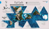 Dymaxion world map showing continents and oceans in a unique flat projection highlighting geography and landforms.