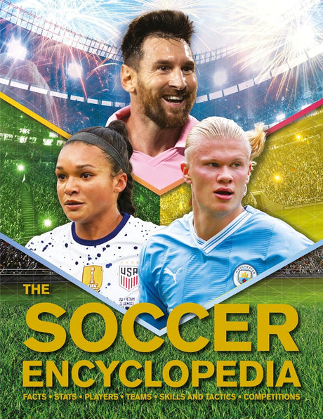 Cover image showing soccer stars Messi, Bonmatí, and Haaland with a vibrant stadium and fireworks background