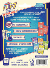 Flip 7: With a Vengance card game packaging with colorful cards and featured game highlights