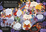 Complete Greek Myths illustrated spread featuring Zeus and other Greek gods, heroes, and mythical creatures