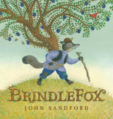 BrindleFox book cover shows a fox with a tree growing from its back walking on grass under a berry-laden tree.