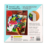 Child painting a colorful chiricahua leopard frog on a mushroom in a vibrant forest scene paint by numbers kit