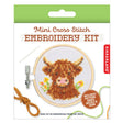 Mini CrossStitch Embroidery Kit | Highland Cow with embroidery hoop needle and yarn