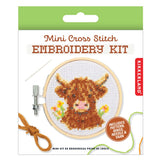 Mini CrossStitch Embroidery Kit | Highland Cow with embroidery hoop needle and yarn