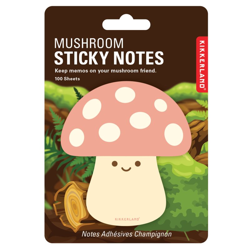 Sticky Notes | Mushroom package with smiling pink spotted mushroom design and 100 adhesive sheets