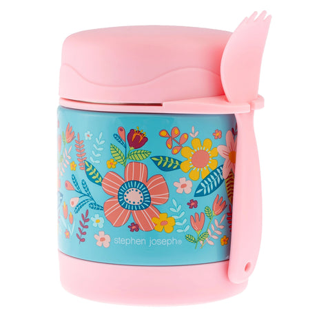 Insulated Food Jar | Turquiose Floral pink floral food jar with spoon lid