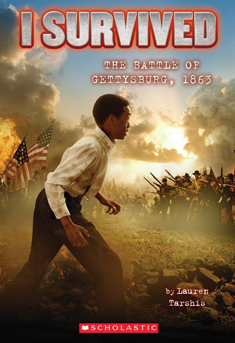I Survived the Battle of Gettysburg 1863 #7 book cover showing a boy running through a Civil War battlefield