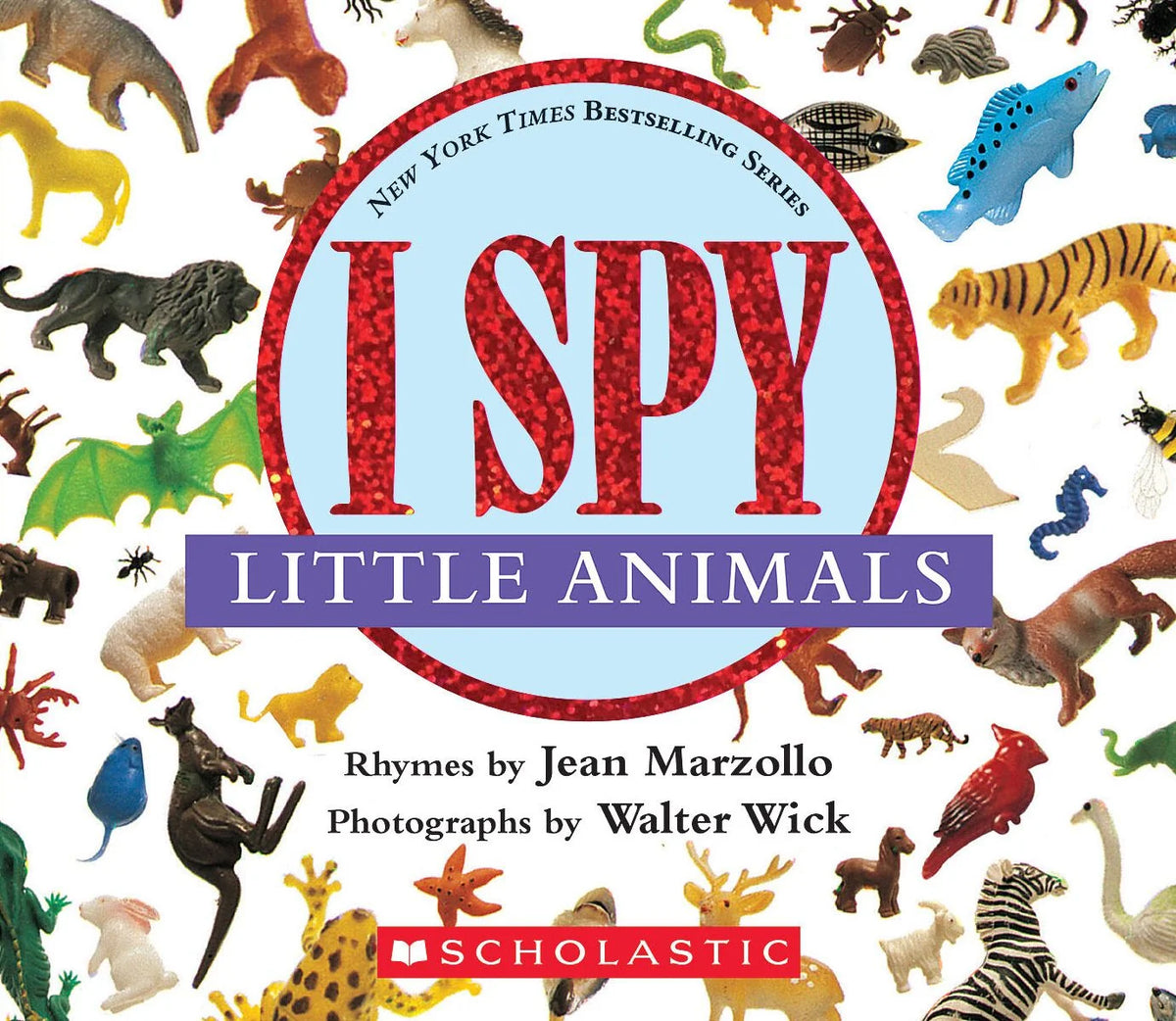 I Spy Little Animals book cover featuring colorful animal photographs and bold title text