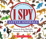 I Spy Little Animals book cover featuring colorful animal photographs and bold title text