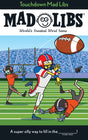 Cartoon football players in red and orange uniforms playing on green field with stadium crowd in background