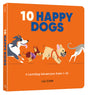 Ten Happy Dogs counting book cover with colorful illustrated dogs running across an orange background