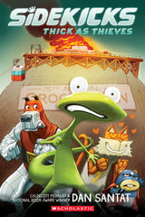 Sidekicks: Thick as Thieves #2 colorful children's book cover featuring animal superheroes and a bridge adventure