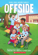 Offside book cover showing young soccer players gathered around an injured teammate