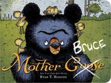 Illustration of Bruce the bear with goslings on and around him from the board book Mother Bruce by Ryan T. Higgins.