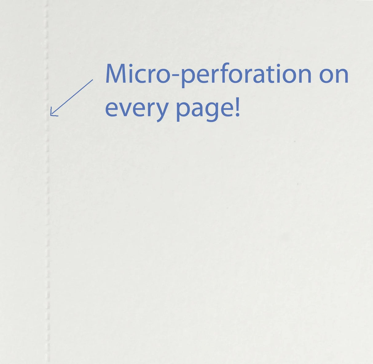 Close-up of micro-perforated page edge in the Premium Sketchbook 8x11 for easy removal and clean edges.