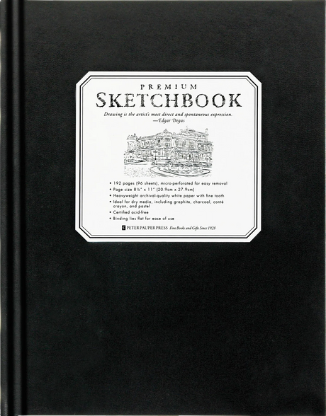 Premium Sketchbook 8x11 with 192 heavyweight, acid-free pages and micro-perforated sheets for easy removal and clean edges.