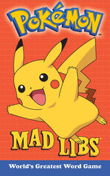 Mad Libs Pokemon book cover featuring Pikachu with bright orange background and playful title design.