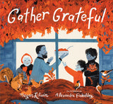 Illustrated cover showing a family inside a cozy home surrounded by fall leaves and woodland animals outside.