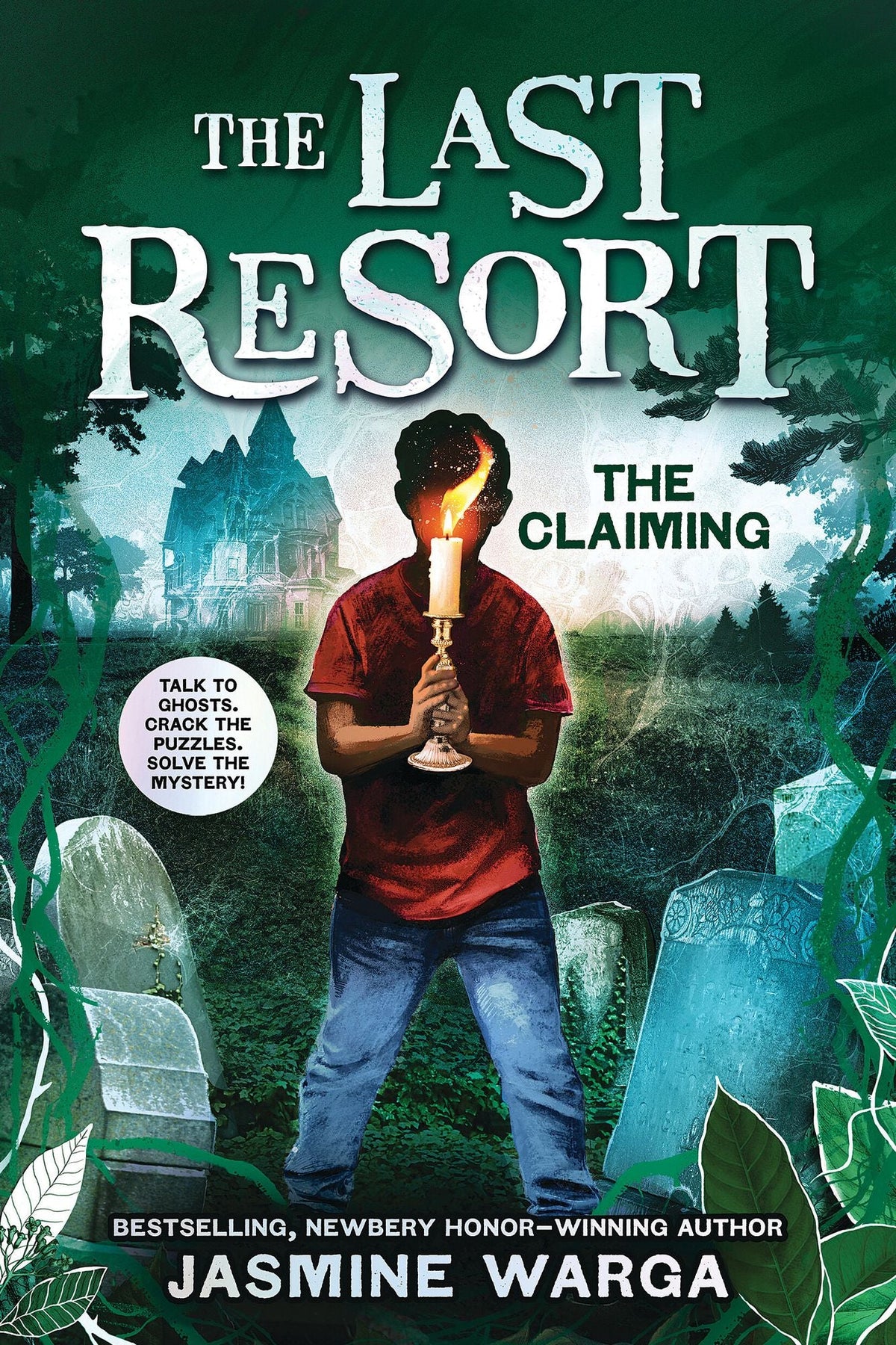 Book cover for The Last Resort #2: The Claiming featuring a young person holding a candle in a graveyard