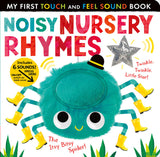 Noisy Nursery Rhymes Sound Book cover with colorful nursery rhyme artwork and a fuzzy teal character