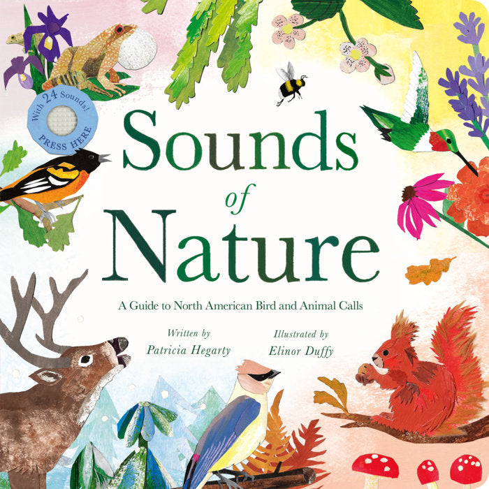 Illustrated nature scene with North American birds animals flowers and plants around a book title网站免费观看