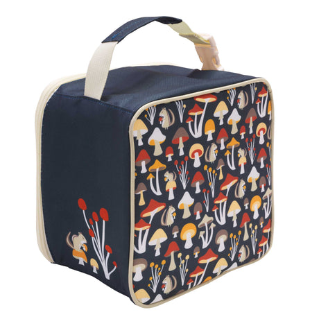 Super Zippee Lunch Tote | Mostly Mushrooms with chipmunk and mushroom design, insulated and kid-friendly for snacks and lunch.