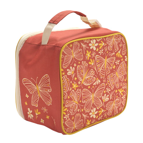 Super Zippee Lunch Tote | Boho Butterfly with turmeric and rust butterfly design and easy carry handle for snacks and lunch.