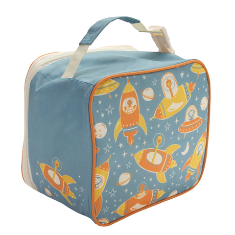 Super Zippee Lunch Tote | Zoom! with space-themed flying zoo animals, insulated and kid-friendly for snacks and lunch.