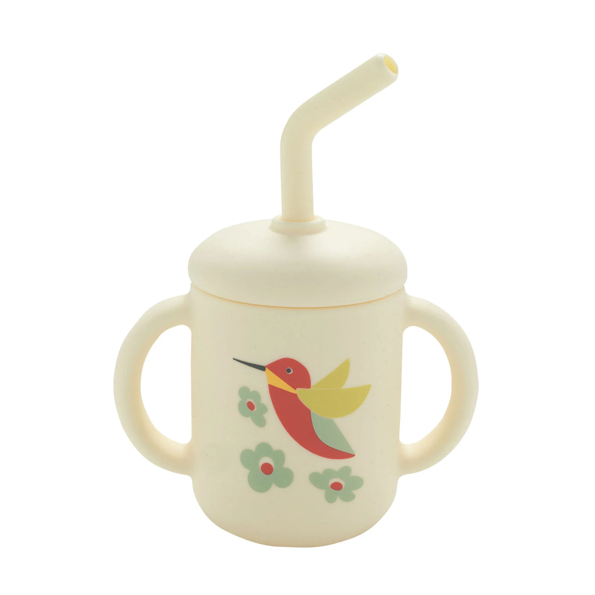 Fresh & Messy Sippy Cup | Hummingbird with removable lid, straw, two handles, and hummingbird floral design for kids.