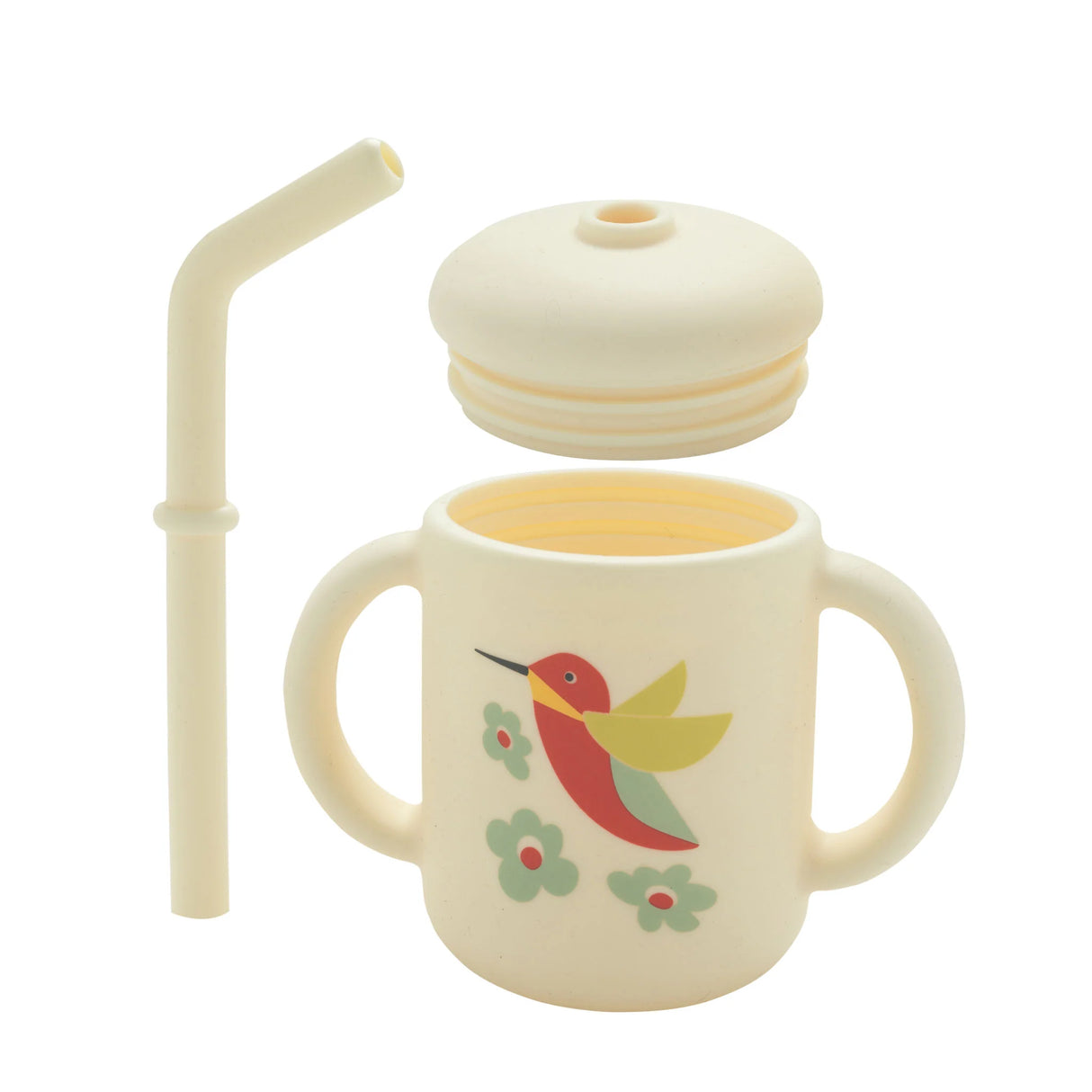 Fresh & Messy Sippy Cup | Hummingbird with removable lid and straw, silicone handles, and hummingbird flower design
